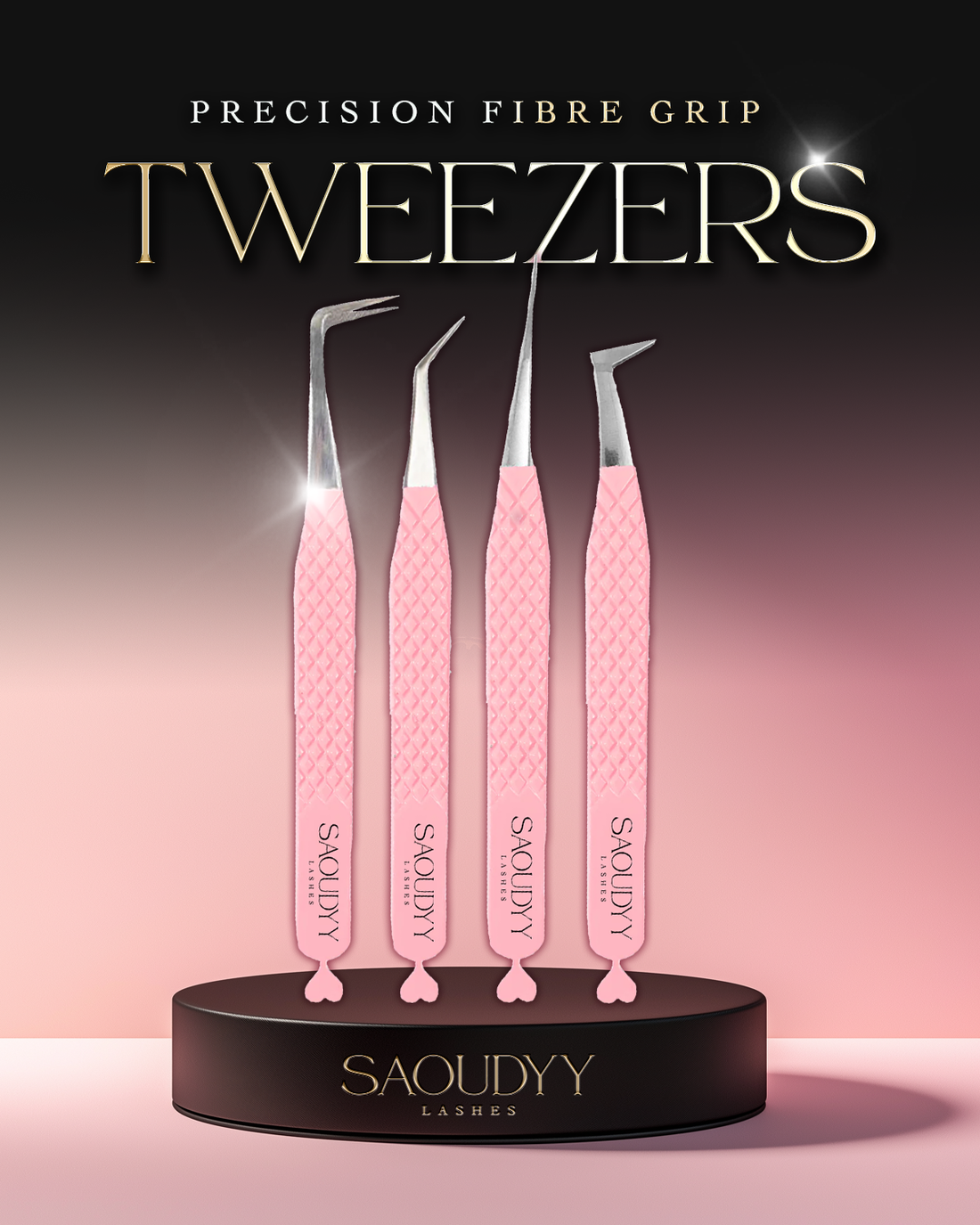 Pink Heart Fibre Grip Volume Tweezers